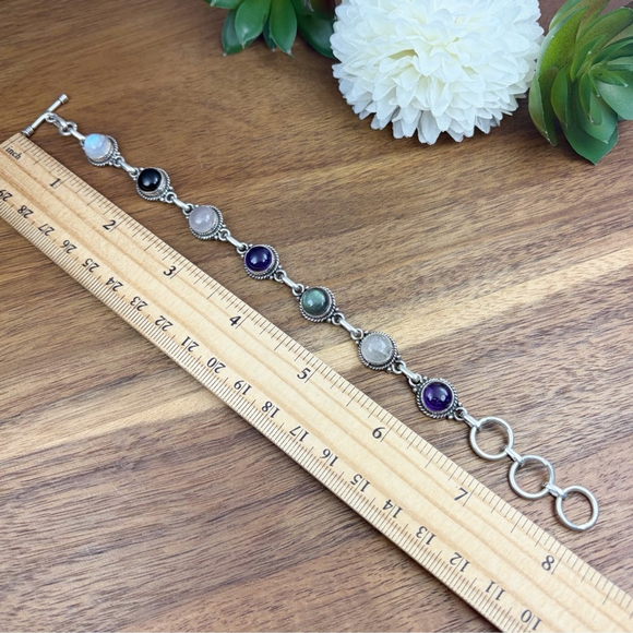 Sterling Silver 925 Jewelry Set Star Amethyst Pendant & Multi Bracelet - Picture 11 of 11